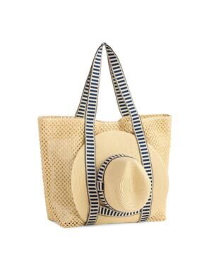 Beach Bag Shiraleah Navy Hat and Tote Set, Natural Dorian Travel Beach Bag Bride